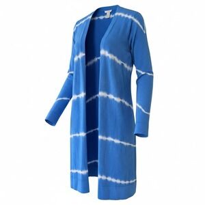 Chico's Tie Dye Duster Cardigan Open Front Lightweight Blue White Size 1 Medium